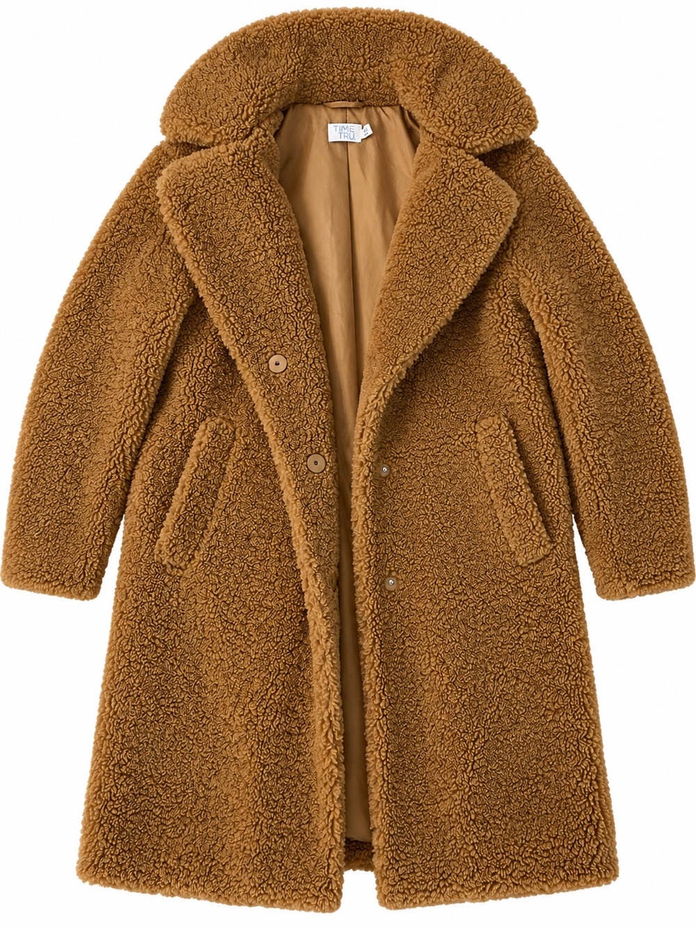 Time and Tru Women's Teddy Coat in Camel Brown